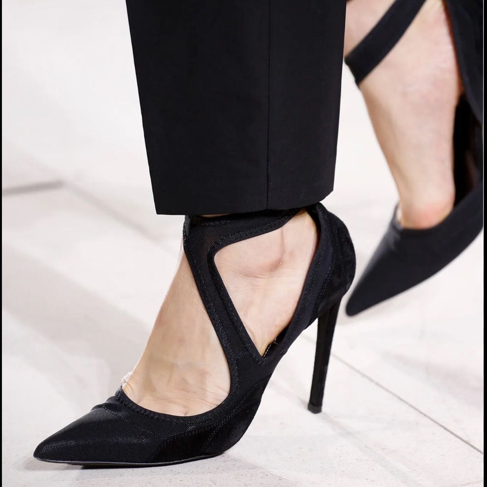 Balenciaga Suede Mesh Accents D'Orsay Pumps Black Size 7 Point Toe Heel - Picture 1 of 5